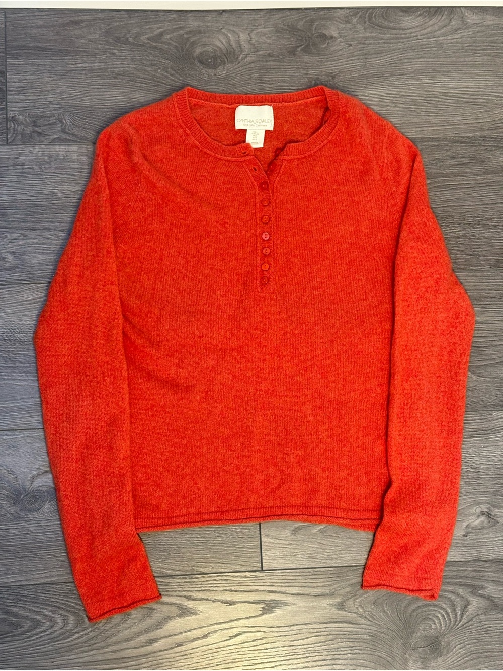 Cynthia Rowley 100% 2-Ply Cashmere Henley Sweater Orange| Women’s Large